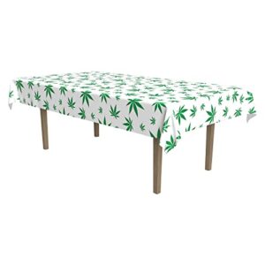 Beistle Tropical Fern Leaf Tablecover, 54" x 108", White/Green