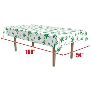 Beistle Tropical Fern Leaf Tablecover, 54" x 108", White/Green