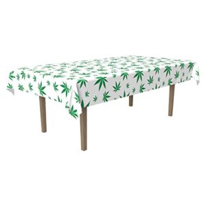 Beistle Tropical Fern Leaf Tablecover, 54" x 108", White/Green