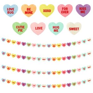 4pcs valentines day heart-shaped felts garland decorations, candy color valentines day conversation heart hanging banner, wedding engagement anniversary party supplies window fireplace home decoration