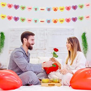 4PCS Valentines Day Heart-Shaped Felts Garland Decorations, Candy Color Valentines day Conversation Heart Hanging Banner, Wedding Engagement Anniversary Party Supplies Window Fireplace Home Decoration