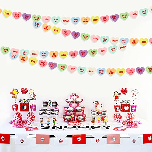 4PCS Valentines Day Heart-Shaped Felts Garland Decorations, Candy Color Valentines day Conversation Heart Hanging Banner, Wedding Engagement Anniversary Party Supplies Window Fireplace Home Decoration