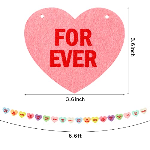 4PCS Valentines Day Heart-Shaped Felts Garland Decorations, Candy Color Valentines day Conversation Heart Hanging Banner, Wedding Engagement Anniversary Party Supplies Window Fireplace Home Decoration