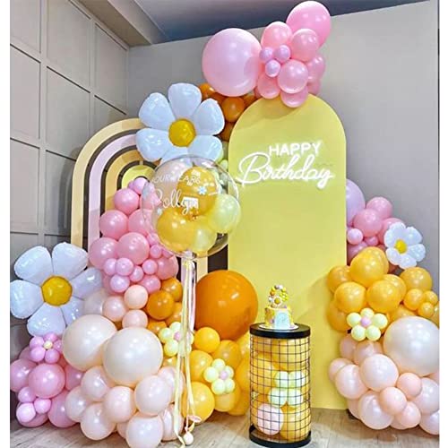 DUBEDAT Daisy Balloon Garland Arch Kit 163Pcs White Daisy Flower Macaron Pink Yellow Orange Balloons Garland for Baby Shower Birthday Wedding Groovy Flower Party Decoration