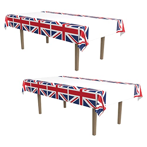 Beistle 54747 2Piece Union Jack Tablecovers, 54" x 108", Red/White/Blue