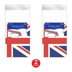 Beistle 54747 2Piece Union Jack Tablecovers, 54" x 108", Red/White/Blue