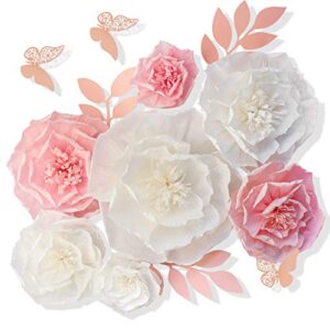 13 pieces 3d paper flowers pink white with trees 10″ 8″ 6″ 4″ craft diy large wall decorations pom pom giant backdrop photo booth baby shower decor centerpiece wedding birthday party craft art