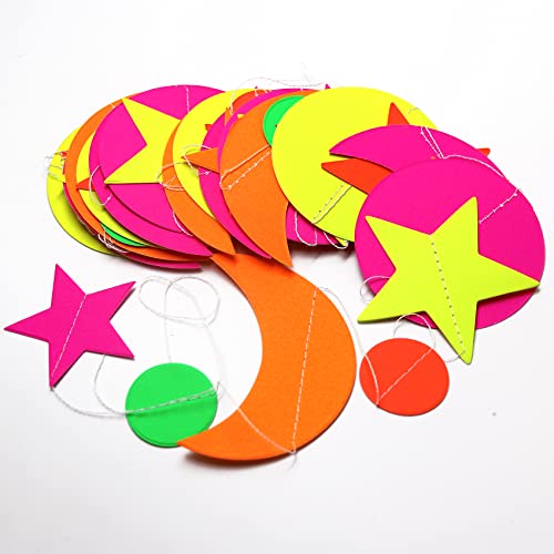 90ft Neon Fluorescent Party Hanging Decoration Glow in The Dark Party Supplies Garlands Stars Moon Dot Garland for Birthday Wedding Neon Party Background Decoration Supplies