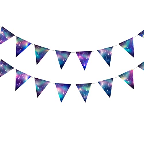 Starry Night Flag Banner Triangle Pennant Star Garlands for Party Decorations Hanging Aurora Shooting Star Birthday Wedding Anniversary Baby Shower Party Supplies