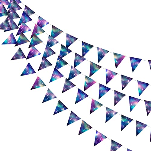 Starry Night Flag Banner Triangle Pennant Star Garlands for Party Decorations Hanging Aurora Shooting Star Birthday Wedding Anniversary Baby Shower Party Supplies