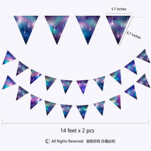 Starry Night Flag Banner Triangle Pennant Star Garlands for Party Decorations Hanging Aurora Shooting Star Birthday Wedding Anniversary Baby Shower Party Supplies