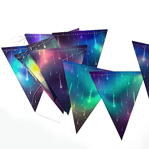 Starry Night Flag Banner Triangle Pennant Star Garlands for Party Decorations Hanging Aurora Shooting Star Birthday Wedding Anniversary Baby Shower Party Supplies