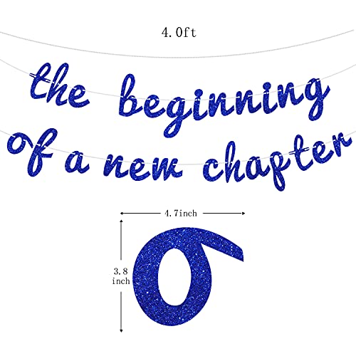 The Beginning of A New Chapter Banner - Adventure Awaits - Bunting Backdrops for Engagement/Graduation/Baby Shower/Retirement Party Decoration Supplies(Blue)