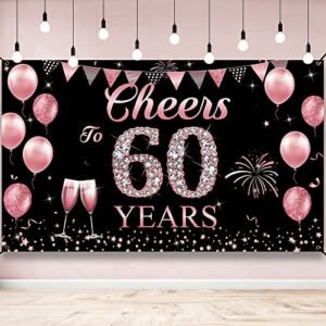 happy 60th birthday decorations for women, cheers to 60 years backdrop banner, rose gold 60 birthday party yard sign poster supplies, 60th anniversary decorations for outdoor indoor, vicycaty