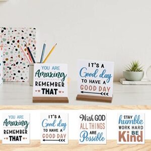 4 Pieces Inspirational Quotes Desk Decor Wood Block Plaque Positive Wooden Table Signs Decorative Wood Table Sign Centerpiece for Women Desk Office Decor Party Table Accessories(Stylish Style)