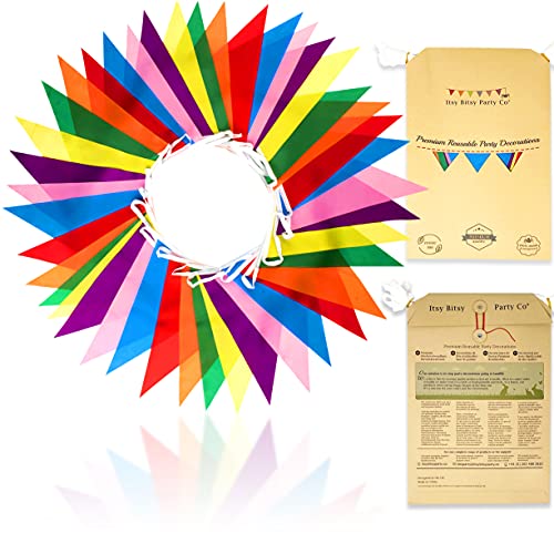 Premium Reusable Pennant Banner Flags - Multicolor Pennant Flag Banner - Outdoor Party Decorations, Rainbow Birthday Decorations, Field Day, Grand Opening, Carnival Theme Garland (46ft,42 Large Flags)