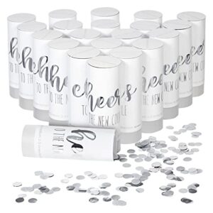 20 pack silver foil confetti party shakers for wedding reception, engagement, bulk set (white, 1.5 x 4.3 in)