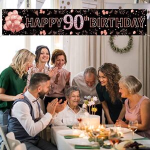 Pimvimcim 90th Birthday Banner Decorations for Women, Large Happy 90 Years Old Birthday Supplies, 90 Years Old Birthday Photo Booth Sign Backdrop(Rose Gold, 9.8x1.6ft)