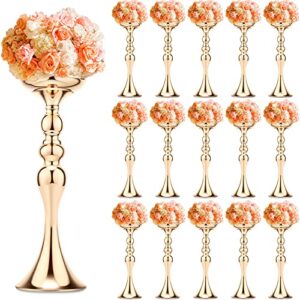 sadnyy 16 pcs gold metal flower arrangements stand metal wedding flower centerpiece stand 15 inch tall table decor flower vase for wedding reception centerpieces event party hotel home decor