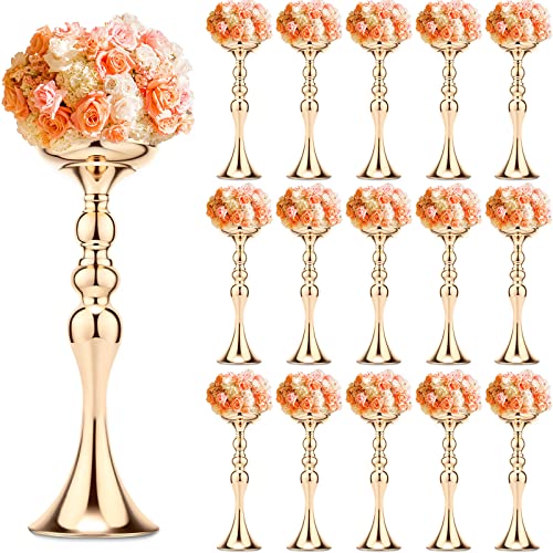 Sadnyy 16 Pcs Gold Metal Flower Arrangements Stand Metal Wedding Flower Centerpiece Stand 15 Inch Tall Table Decor Flower Vase for Wedding Reception Centerpieces Event Party Hotel Home Decor