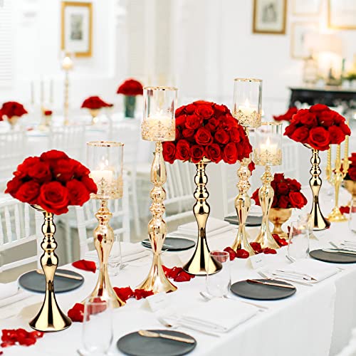 Sadnyy 16 Pcs Gold Metal Flower Arrangements Stand Metal Wedding Flower Centerpiece Stand 15 Inch Tall Table Decor Flower Vase for Wedding Reception Centerpieces Event Party Hotel Home Decor