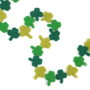 glaciart one st. patrick’s day felt clover garland – pre-assembled shamrocks, clover irish party decoration – pompom party decor – 100% natural wool hand-made clovers with cotton string – 7 feet