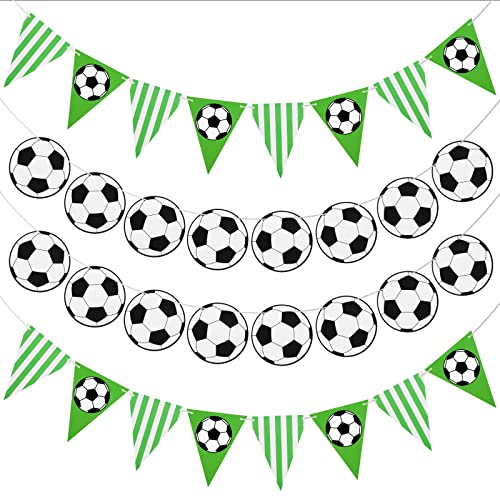 4 Pieces Soccer Banner Decoration Soccer Theme Party Supplies, 3m Football Flags Bunting Banners Soccer Ball Garlands for Soccer Fans Wekcome World Cup 2022