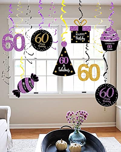 60th Birthday Decorations for Women Purple Black Gold 60 Birthday Party Decor – Foil Hanging Swirls/Women 60th Birthday Party Decorations