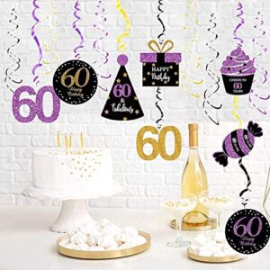 60th Birthday Decorations for Women Purple Black Gold 60 Birthday Party Decor – Foil Hanging Swirls/Women 60th Birthday Party Decorations