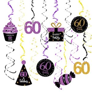 60th Birthday Decorations for Women Purple Black Gold 60 Birthday Party Decor – Foil Hanging Swirls/Women 60th Birthday Party Decorations