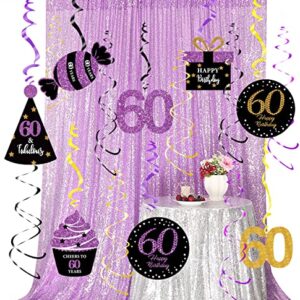 60th Birthday Decorations for Women Purple Black Gold 60 Birthday Party Decor – Foil Hanging Swirls/Women 60th Birthday Party Decorations