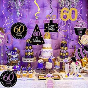 60th Birthday Decorations for Women Purple Black Gold 60 Birthday Party Decor – Foil Hanging Swirls/Women 60th Birthday Party Decorations