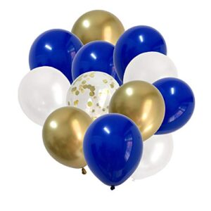 royal blue chrome gold balloons – 50pieces latex balloons white gold blue confetti for birthday wedding engagement graduation anniversary party decorations and supplies