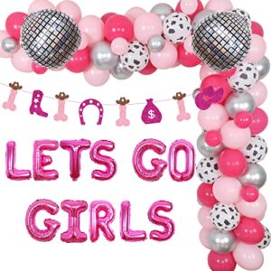 let’s go girls bachelorette decorations – western cowgirl glitter paper banner, bridal shower balloon garland arch kit for funny engagement party supplies