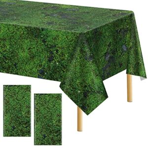 durony 2 pieces green moss pattern plastic tablecloth green leaves tablecloth waterproof party table cover for plants nature themed party table decor, 108 x 54 inch