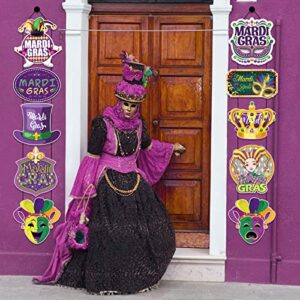HOWAF Mardi Gras Party Door Decoration, Mardi Gras Party Welcome Porch Sign for Carnival Decoration, Mardi Gras Welcome Banner for New Orleans Party Supplies, Mardi Gras Door Hanging for Masquerade Outdoor Decoration