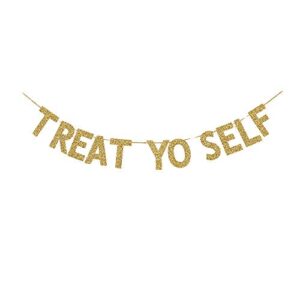 treat yo self banner, candy/dessert/food/ice cream/hotdog/cupcakes/popcorn/drinks table decorations sign for home party, wedding/engagement party