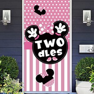 twodles cartoon pink black mouse dots happy 2nd birthday banner backdrop background backdrop oh twodles theme decor for boy girl princess birthday party baby shower supplies favors decorations