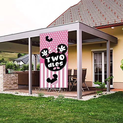 Twodles Cartoon Pink Black Mouse Dots Happy 2nd Birthday Banner Backdrop Background Backdrop Oh Twodles Theme Decor for Boy Girl Princess Birthday Party Baby Shower Supplies Favors Decorations