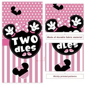 Twodles Cartoon Pink Black Mouse Dots Happy 2nd Birthday Banner Backdrop Background Backdrop Oh Twodles Theme Decor for Boy Girl Princess Birthday Party Baby Shower Supplies Favors Decorations