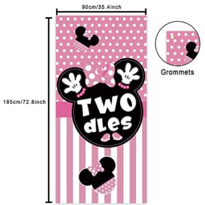 Twodles Cartoon Pink Black Mouse Dots Happy 2nd Birthday Banner Backdrop Background Backdrop Oh Twodles Theme Decor for Boy Girl Princess Birthday Party Baby Shower Supplies Favors Decorations