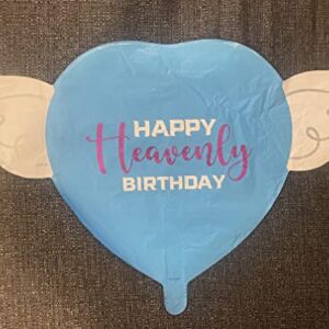 Happy Heavenly Birthday blue/purple heart shaped balloon with angel wings