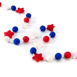 cinpiuk 4th of july garland felt ball star banner patriotic red white and blue pom pom bunting for independence day tiered tray decor memorial day labor day veterans day decoration