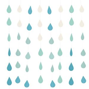 framendino, gradient blue raindrop paper garland decorations bunting rain drop banners for baby shower april showers