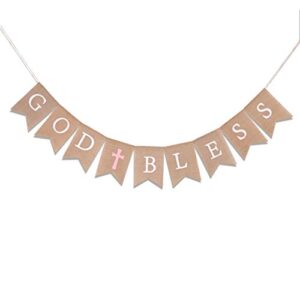 wawoo god bless banner – first communion decoration, baptism decor,god bless decoration,photo props crosses,1st communion party (pink god bless)