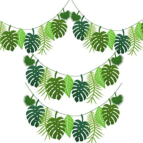 PIXHOTUL 4 Pack Tropical Leaf Banner Hawaii Luau Party Leaves Garland Summer Beach Theme Wedding Birthday Party Decor