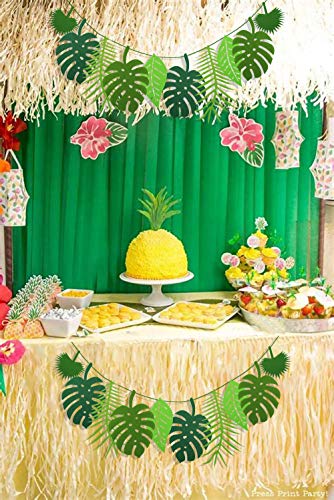 PIXHOTUL 4 Pack Tropical Leaf Banner Hawaii Luau Party Leaves Garland Summer Beach Theme Wedding Birthday Party Decor