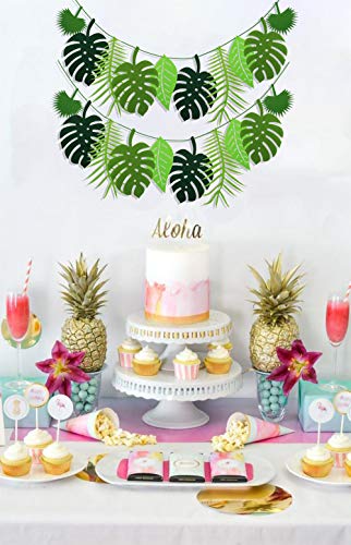 PIXHOTUL 4 Pack Tropical Leaf Banner Hawaii Luau Party Leaves Garland Summer Beach Theme Wedding Birthday Party Decor