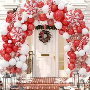 christmas balloon garland arch kit – 118 pieces red white confetti latex balloons with candy cane balloons for holiday christmas candy themed birthday baby shower wedding party decorations