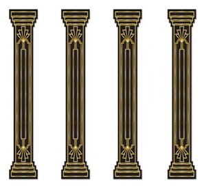 beistle 4 piece roaring 20’s column pull down cut outs 1920’s theme awards night party decorations, 6′, black/gold